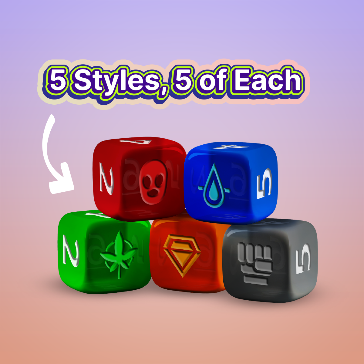 What's Inside: Five Mics Dice - All 5 Styles